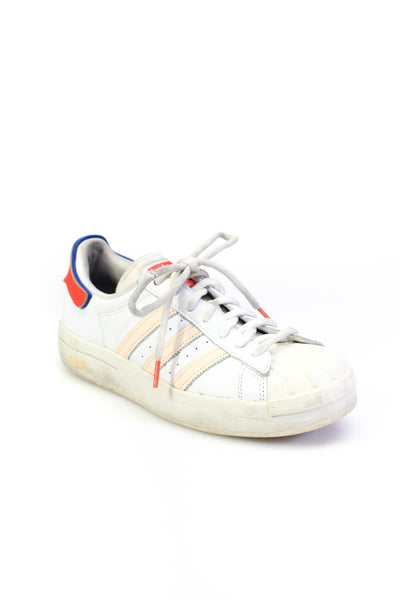 Adidas Womens Textured Patchwork Striped Lace-Up Round Toe Sneakers White Size 8