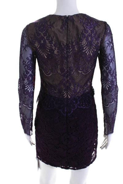 ML Monique Lhuillier Womens Lace Crochet Long Sleeves Dress Purple Size 4