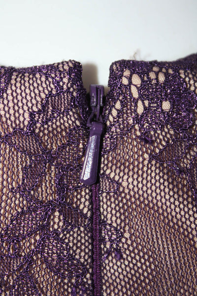 ML Monique Lhuillier Womens Lace Crochet Long Sleeves Dress Purple Size 4