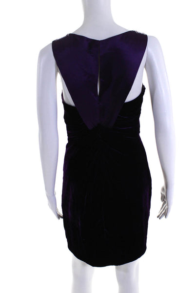 Karen Millen Womens Velvet Sleeveless Ruched Cocktail Dress Purple Size 4