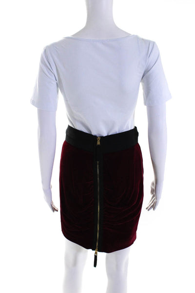 BCBG Max Azria Womens Velvet Ruched Mini Pencil Skirt Sangria Red Black Size 2