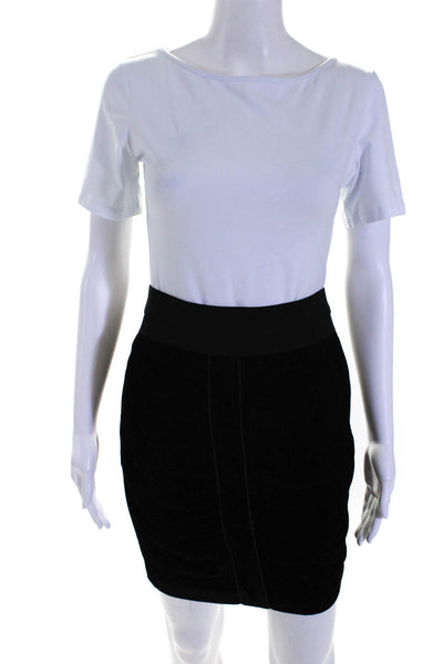 BCBG Max Azria Womens Velvet Ruched Mini Pencil Skirt Black Size 2