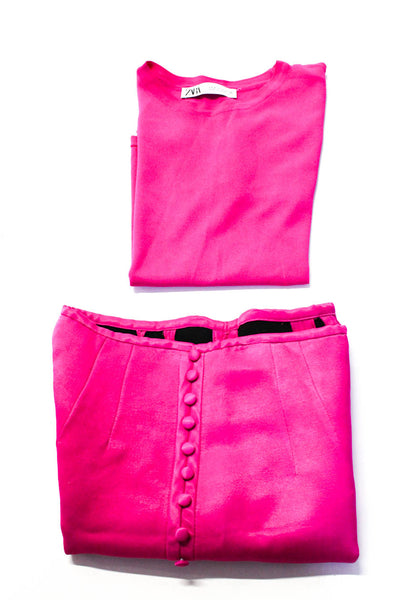 Zara Womens Mini Skirt Short Sleeve Sweater Pink Size Small Lot 2