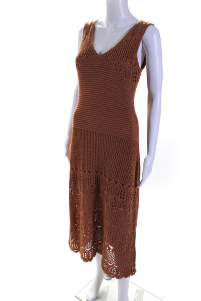 BCBGMAXAZRIA Womens Knit V-Neck Mid-Calf Sleeveless Sheath Dress Orange Size M