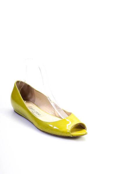 Jimmy Choo Women's Open Toe Patent Leather Flat Shoe Green Size 8