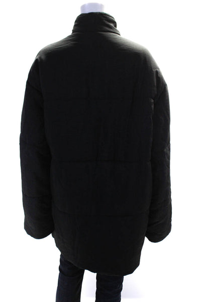 Industria Women's Button Down Long Sleeves Long Coat Black Size L
