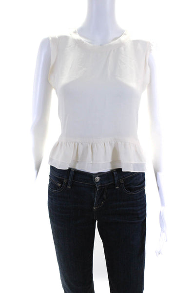 Rebecca Minkoff Womens Back Zip Crew Neck Tiered Silk Top White Size Small