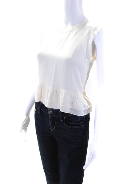 Rebecca Minkoff Womens Back Zip Crew Neck Tiered Silk Top White Size Small