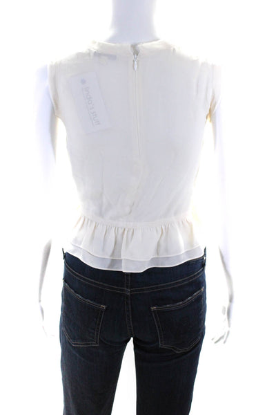 Rebecca Minkoff Womens Back Zip Crew Neck Tiered Silk Top White Size Small