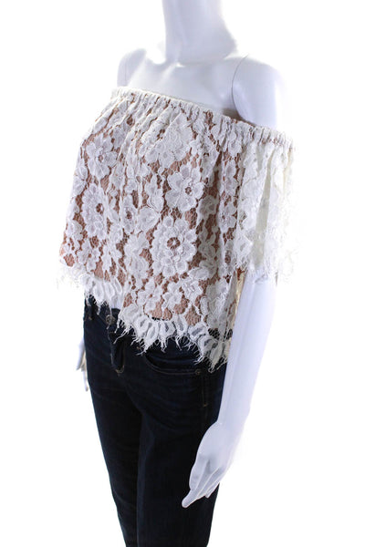 Alexis Womens Short Sleeve Off Shoulder Lace Overlay Blouse White Brown Small