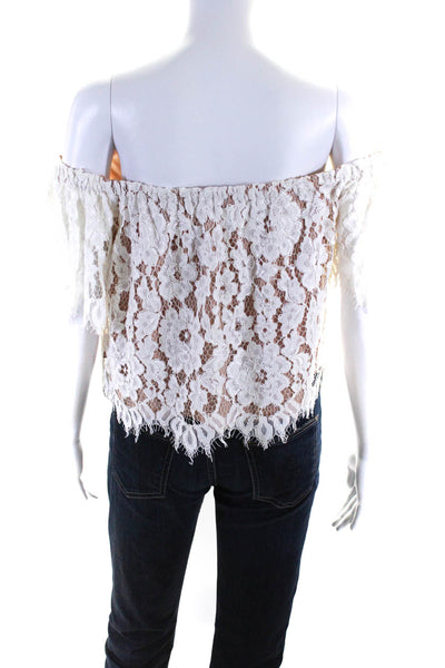 Alexis Womens Short Sleeve Off Shoulder Lace Overlay Blouse White Brown Small