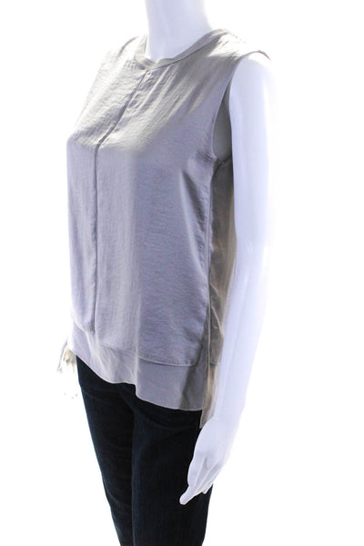 Vince Womens Sleeveless Crew Neck Sheer Trim Top Gray Size Extra Small