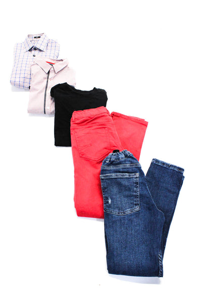 Zara O.m.m. Ikks Boys Plaid Graphic Button Tops Jeans Blue Size L 10 11-12 Lot 5