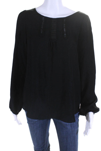 Plenty by Tracy Reese Womens Chiffon Curved Hem Long Sleeve Blouse Black Size S