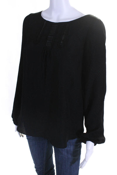 Plenty by Tracy Reese Womens Chiffon Curved Hem Long Sleeve Blouse Black Size S