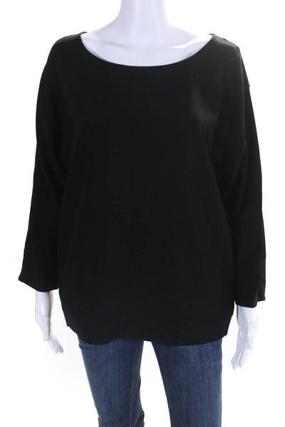 DKNY Womens Silk Boat Neck Two Pocket 3/4 Batwing Sleeve Blouse Top Black Size S