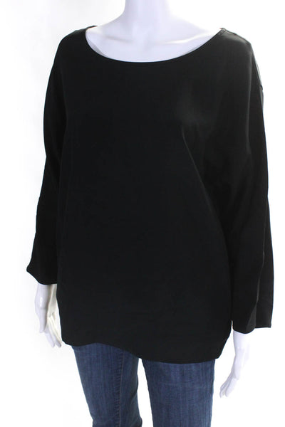 DKNY Womens Silk Boat Neck Two Pocket 3/4 Batwing Sleeve Blouse Top Black Size S