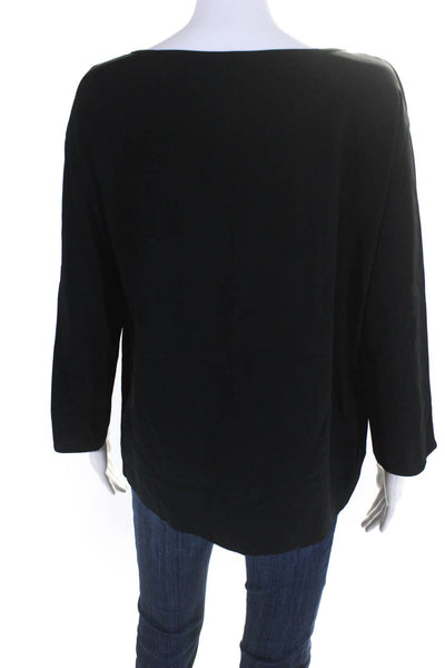 DKNY Womens Silk Boat Neck Two Pocket 3/4 Batwing Sleeve Blouse Top Black Size S