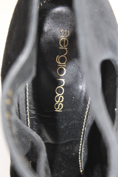 Sergio Rossi Womens Suede Open Toe Cutout Stiletto Booties Heels Black Size 9