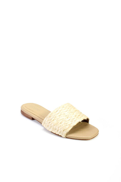Kaanas Womens Straw Woven Open Toe Flat Slip On Slides Sandals Tan Brown Size 6