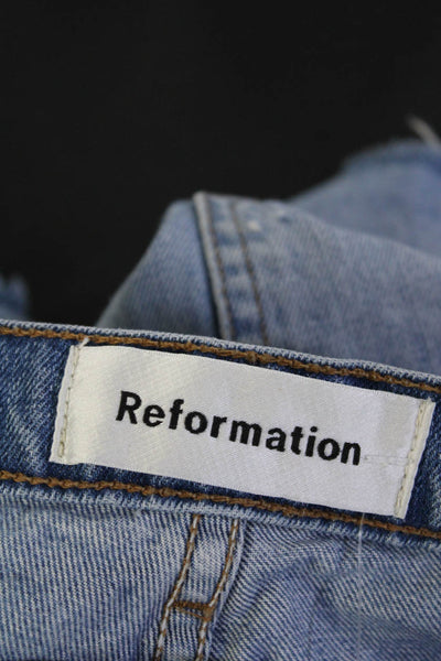 Reformation Womens Distressed Cut-Off High Rise Denim Mom Shorts Blue Size 23