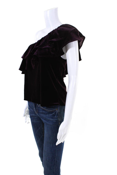 Misa Womens One Shoulder Velvet Ruffle Sleeveless Top Blouse Purple Size Small