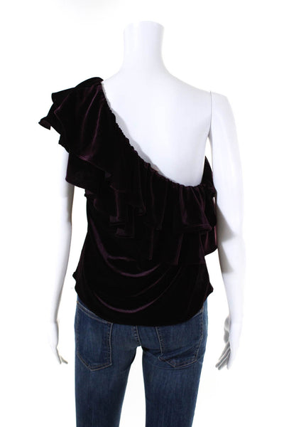 Misa Womens One Shoulder Velvet Ruffle Sleeveless Top Blouse Purple Size Small