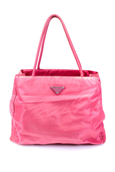 Prada Nylon Double Handle Trapezoid Slouch Medium Tessuto City Tote Handbag Pink