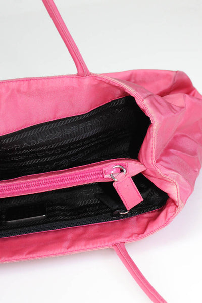 Prada Nylon Double Handle Trapezoid Slouch Medium Tessuto City Tote Handbag Pink