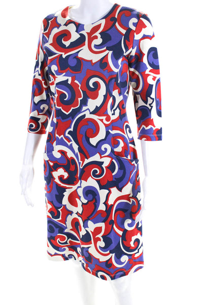 J. Mclaughlin Womens Abstract Print 2 Pocket Midi Sheath Dress Multicolor Size S