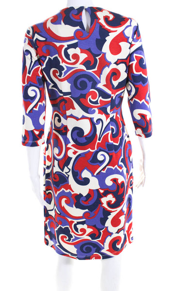 J. Mclaughlin Womens Abstract Print 2 Pocket Midi Sheath Dress Multicolor Size S