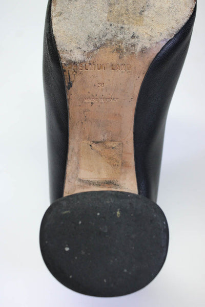 Helmut Lang Womens Leather Square Toe Cylinder Slip On Heels Black Size 6US 36EU