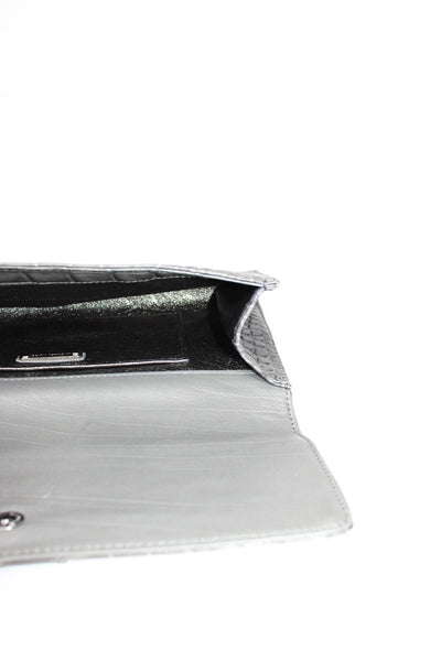 Michael Kors Leather Alligator Embossed Bow Accent Medium Envelope Clutch Gray