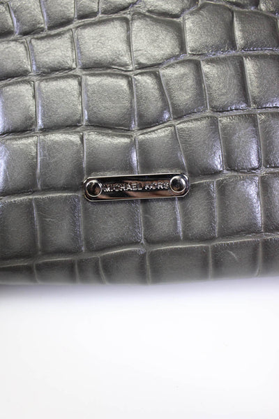 Michael Kors Leather Alligator Embossed Bow Accent Medium Envelope Clutch Gray