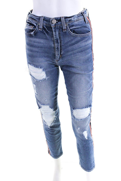McGuire Womens Cotton Side Striped Distressed Skinny Denim Jeans Blue Size 25