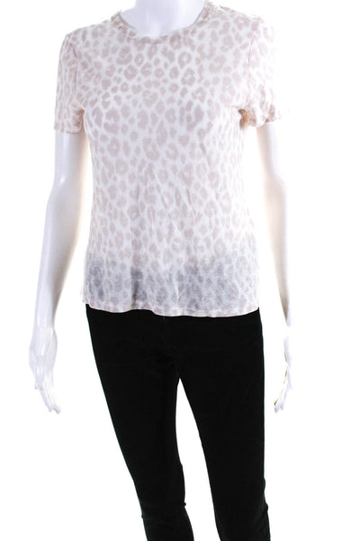 A.L.C. Womens Cotton Jersey Knit Leopard Print Short Sleeve Shirt Pink Size S