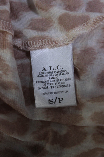 A.L.C. Womens Cotton Jersey Knit Leopard Print Short Sleeve Shirt Pink Size S