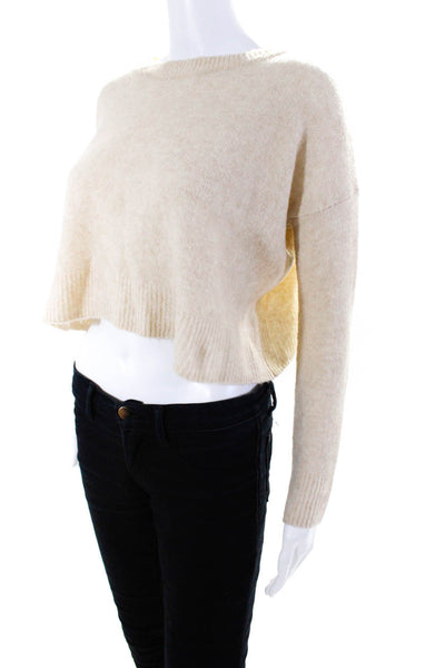 Cooperative Womens Tight-Knit Mock Neck Cropped 3/4 Sleeve Sweater Beige Size XS