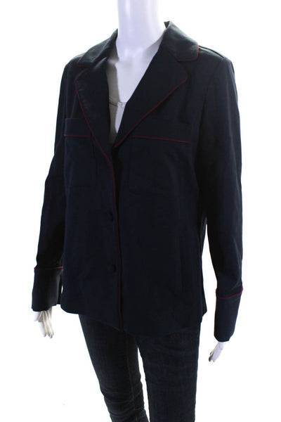 Frame Womens Collared Double Breasted Long Sleeved Blazer Navy Blue Red Size 2