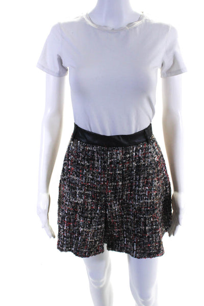 MSGM Women's Faux Leather Trim Tweed Pleated Skirt Multicolor Size 40