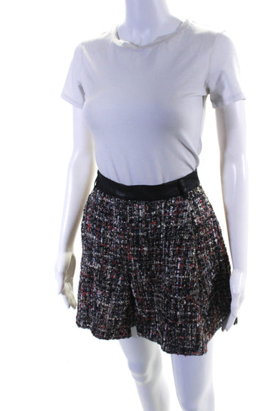 MSGM Women's Faux Leather Trim Tweed Pleated Skirt Multicolor Size 40