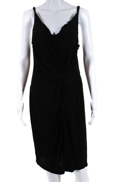 DKNY Womens Gathered Waist Sleeveless Knit Sheath Dress Black Size Large
