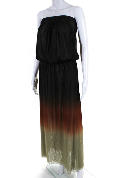 For Cynthia Womens Elastic Strapless Gradient Mesh Maxi Dress Brown Ivory Medium