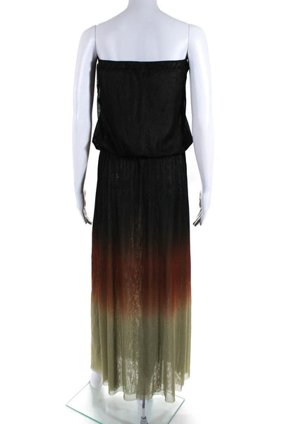For Cynthia Womens Elastic Strapless Gradient Mesh Maxi Dress Brown Ivory Medium