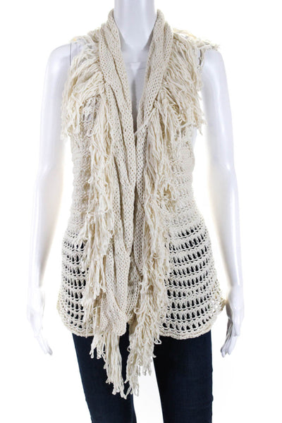 Calypso Saint Barth Womens Crochet Fringe Cardigan Vest White Cotton Size 0