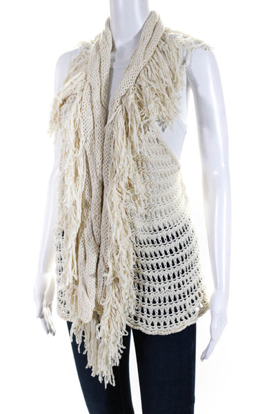 Calypso Saint Barth Womens Crochet Fringe Cardigan Vest White Cotton Size 0