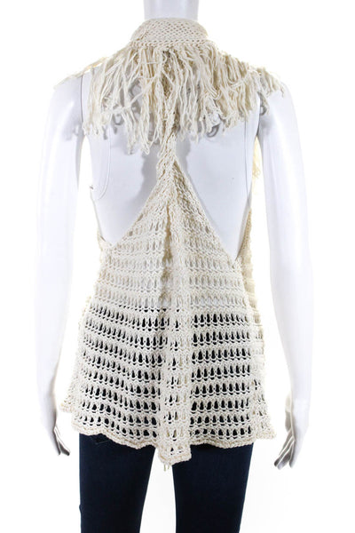 Calypso Saint Barth Womens Crochet Fringe Cardigan Vest White Cotton Size 0