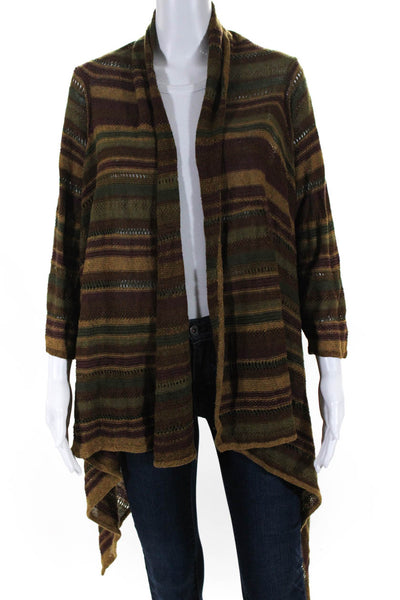 Lauren Ralph Lauren Womens Striped Waterfall Cardigan Brown Green One Size