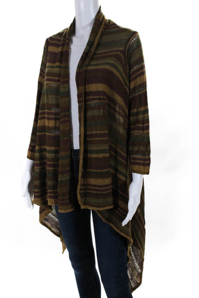 Lauren Ralph Lauren Womens Striped Waterfall Cardigan Brown Green One Size