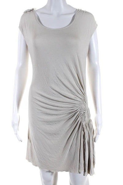 Andrea Jovine Womens Gathered Pleated Jersey Mini Sheath Dress Ecru Size Medium